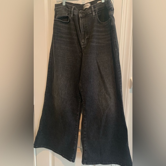 FRAME Le Palazzo Crop size 33 dark denim Wide Leg Flare Jeans size 16 grey wash - Picture 4 of 7